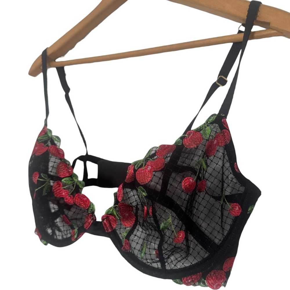Victoria's Secret Black Bra with Cherry Embroidery